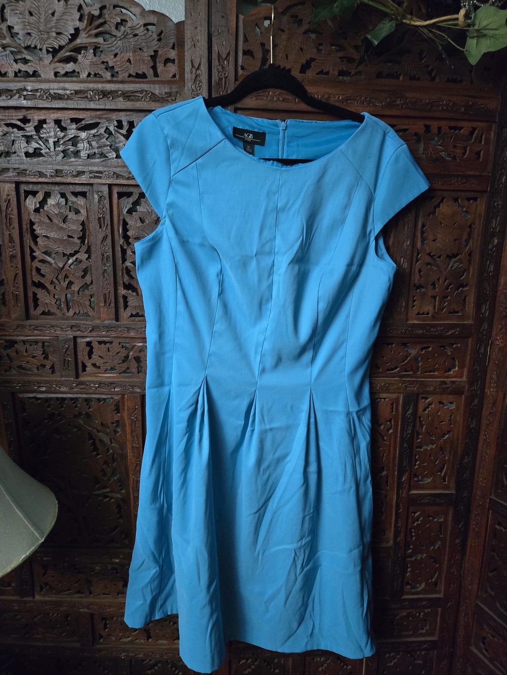 Cap-Sleeve Fit & Flare Dress in Bright Turquoise